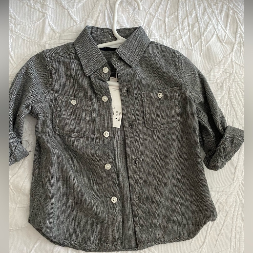 Janie and Jack - size 12/18 months - gray herringbone button up